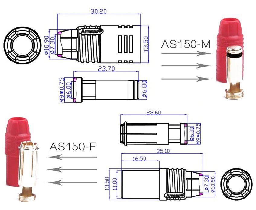 Конектор Amass AS150 Пара/M/F Конектор Amass AS150 Пара/M/F