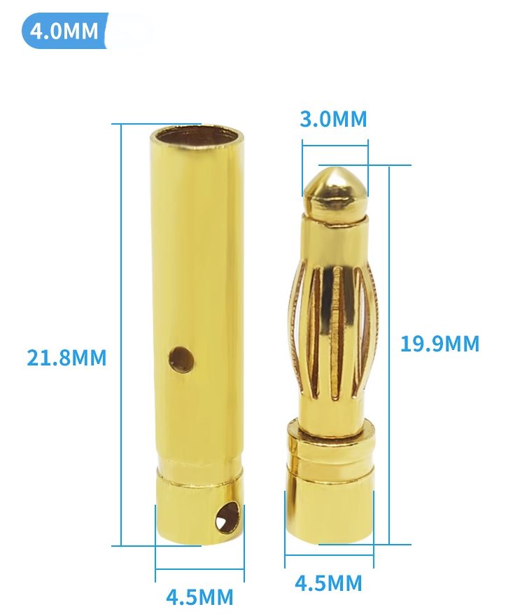 Конектор 4mm Gold Plated Bullet Connector M/F Конектор 4mm Gold Plated Bullet Connector M/F