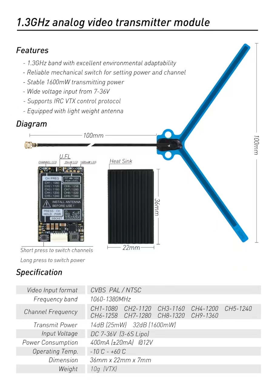 1.3GHz Analog Video Transmitter Module
