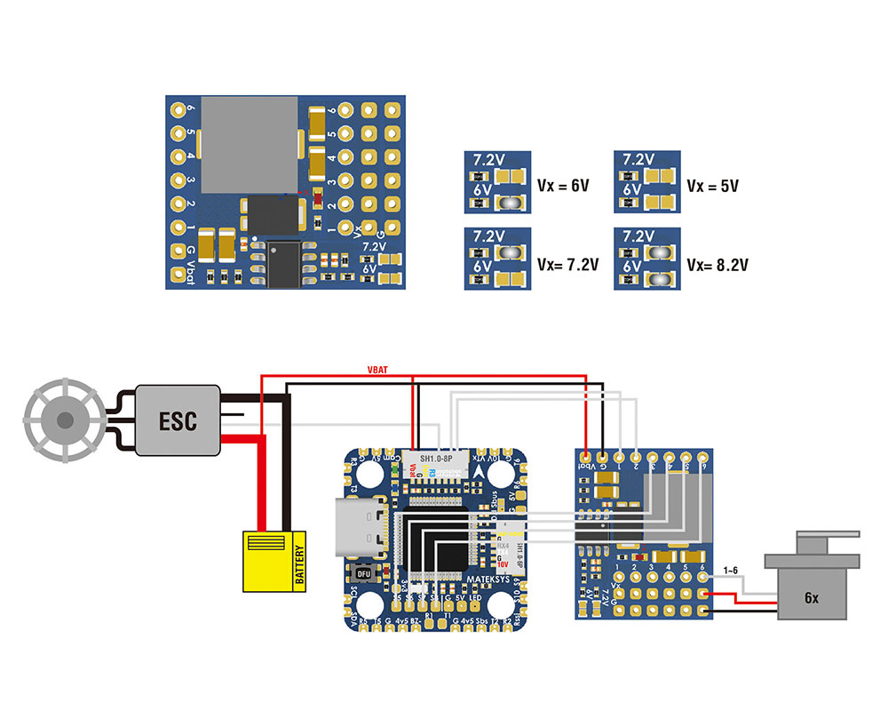 Matek Servo PDB with BEC 5.5-36V to 5-8.2V